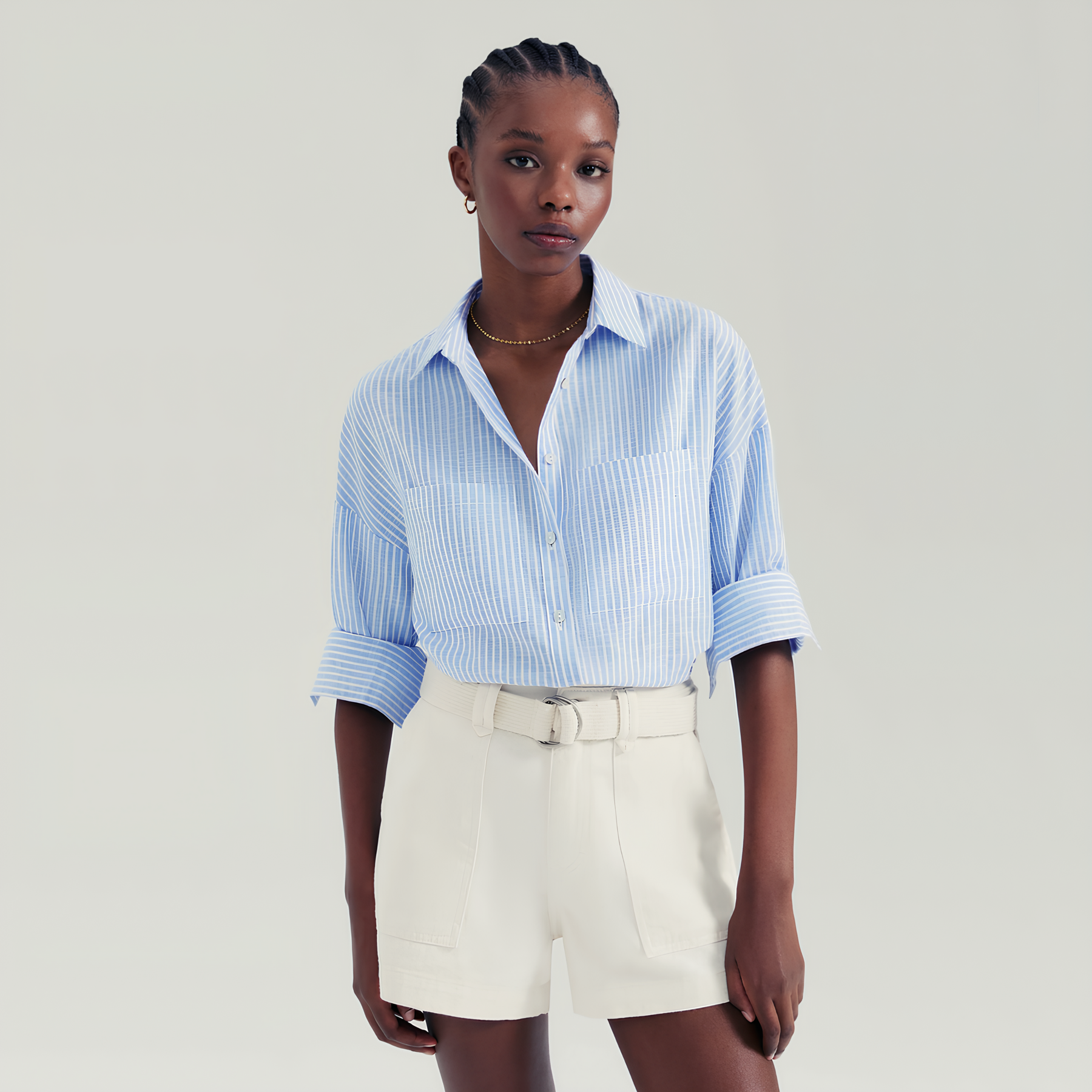 Long Sleeve Plain Dress Shirt Azul.