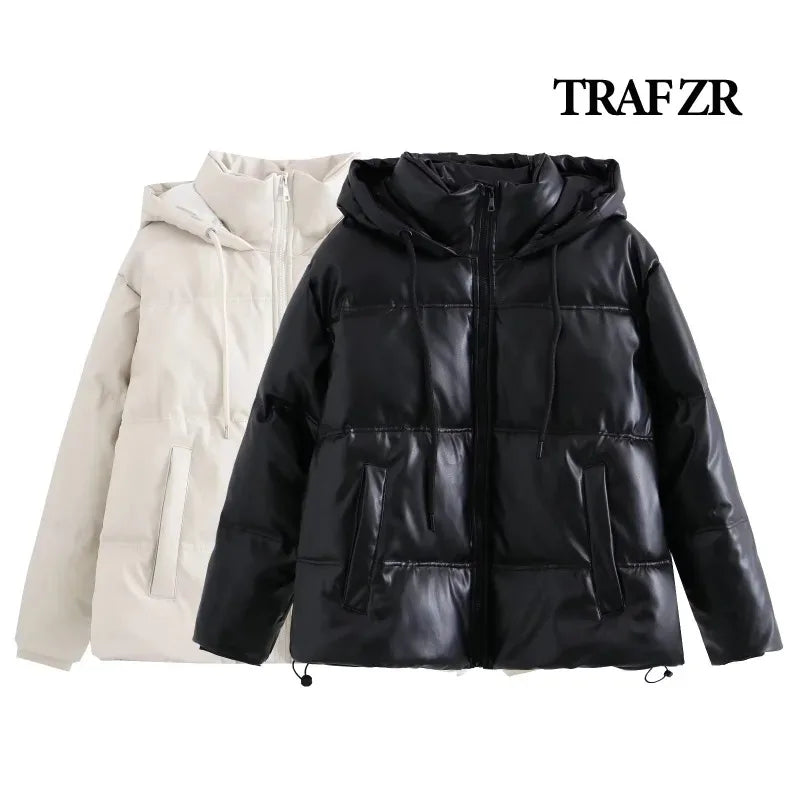 TRAF ZR Winter Women's Cold Coat Winter Jackets for Women 2023 Warm Leather PU Parkas Winter Coat Promotion Female Outerwear